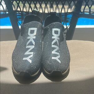 DKNY Black Rhinestone Slip-On Logo Sneakers